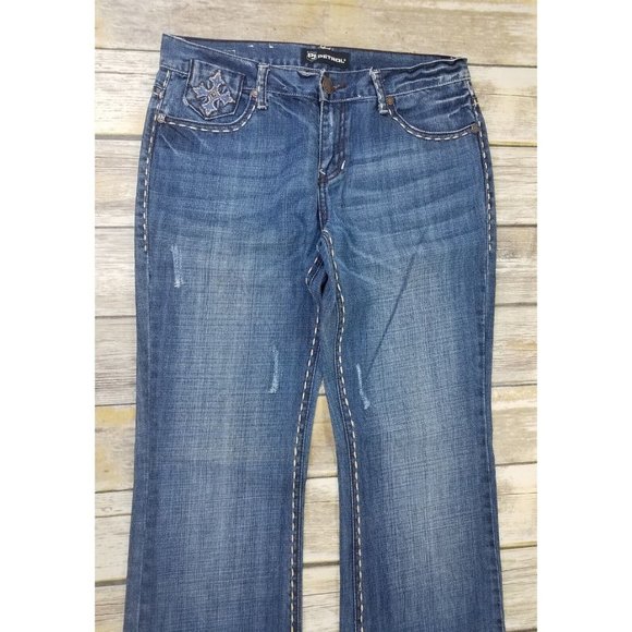 PETROL JEANS Denim Jenna Womens Size 29x34 Blue Distress’s Stud Casual Zip - Picture 2 of 13